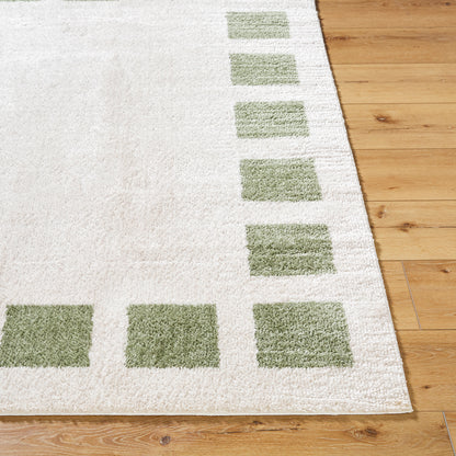Fossay Olive and  Cream Washable Modern Shaggy Rug