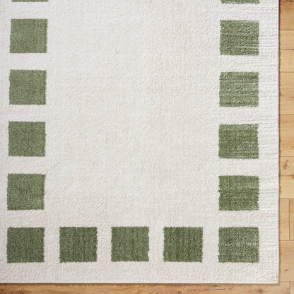 Fossay Olive and  Cream Washable Modern Shaggy Rug
