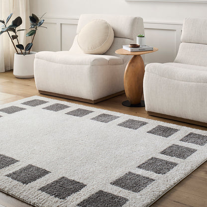 Fossay Grey and  Cream Washable Modern Shaggy Rug