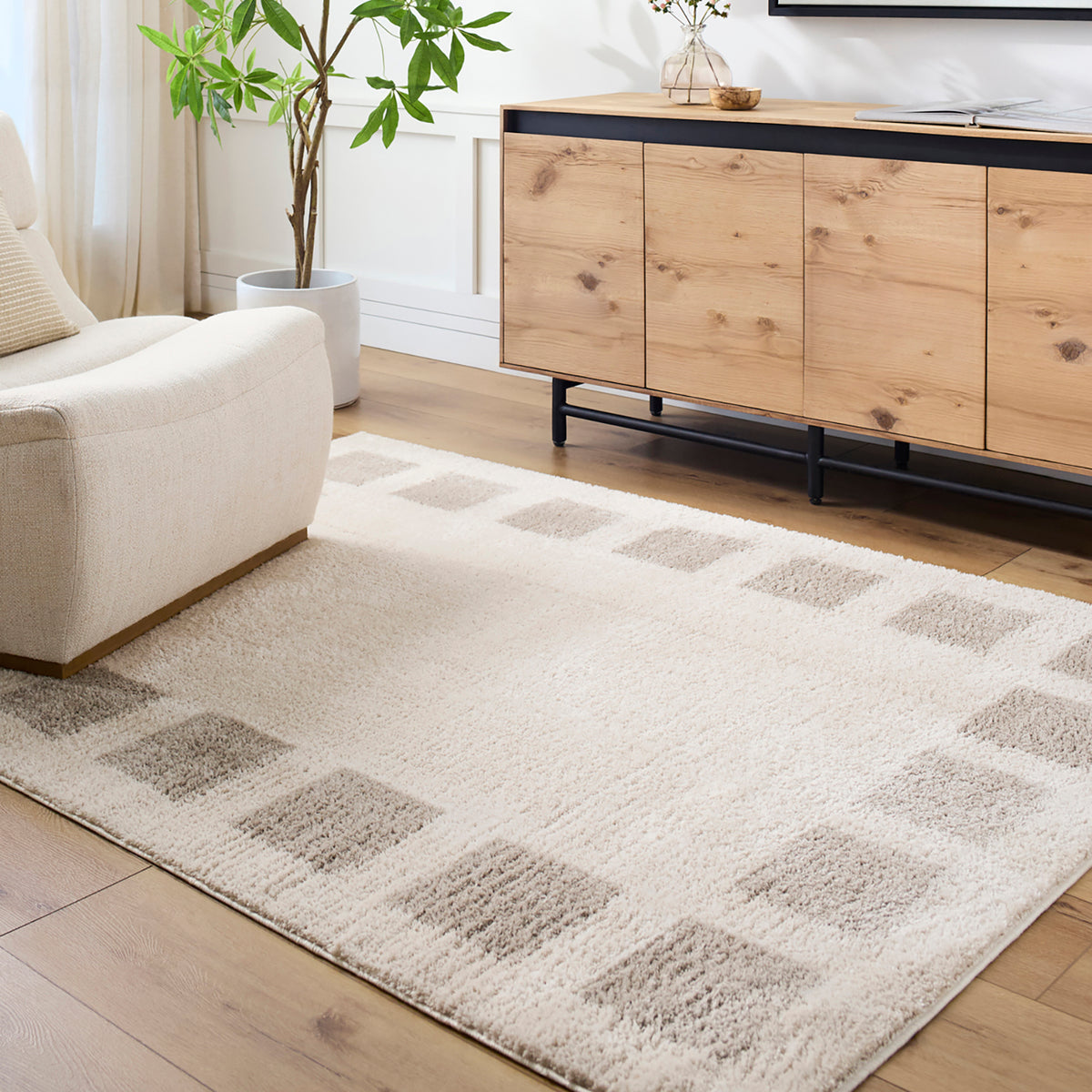 Fossay Cream and  Dove Grey Washable Modern Shaggy Rug