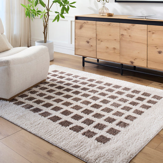 Fossay Cream and Dark Brown  Washable Modern Shaggy Rug