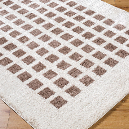 Fossay Cream and Dark Brown  Washable Modern Shaggy Rug