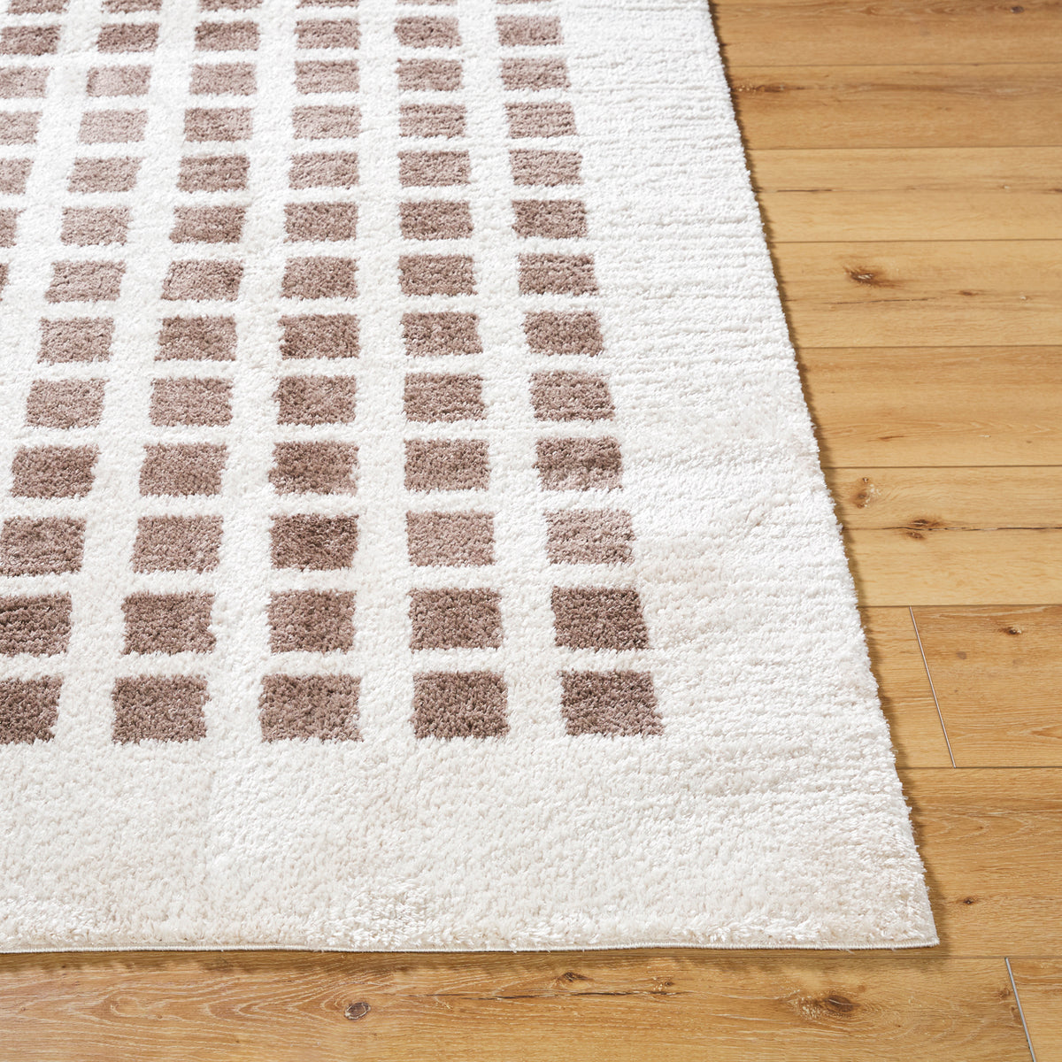 Fossay Cream and Dark Brown  Washable Modern Shaggy Rug