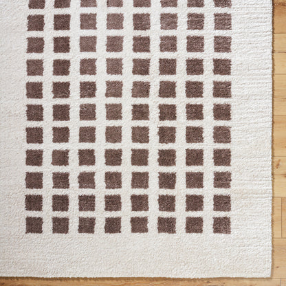 Fossay Cream and Dark Brown  Washable Modern Shaggy Rug