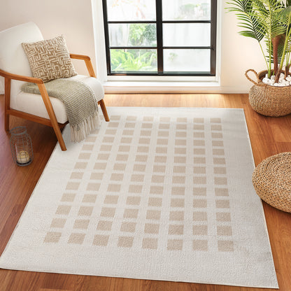 Fossay Cream and Beige  Washable Modern Shaggy Rug