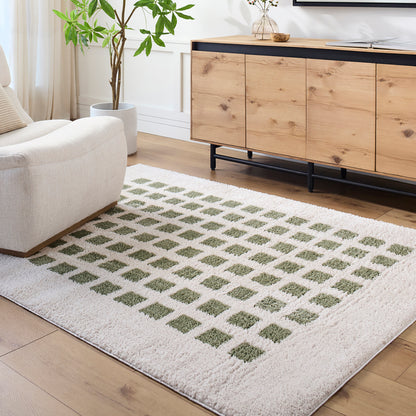 Fossay Cream and Green  Washable Modern Shaggy Rug