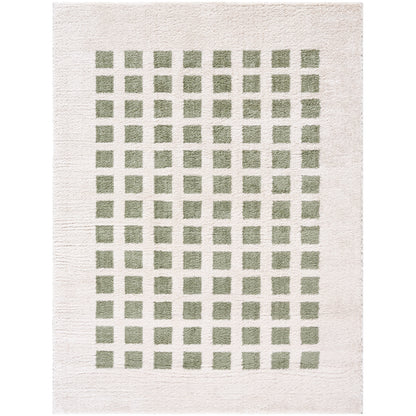 Fossay Cream and Green  Washable Modern Shaggy Rug