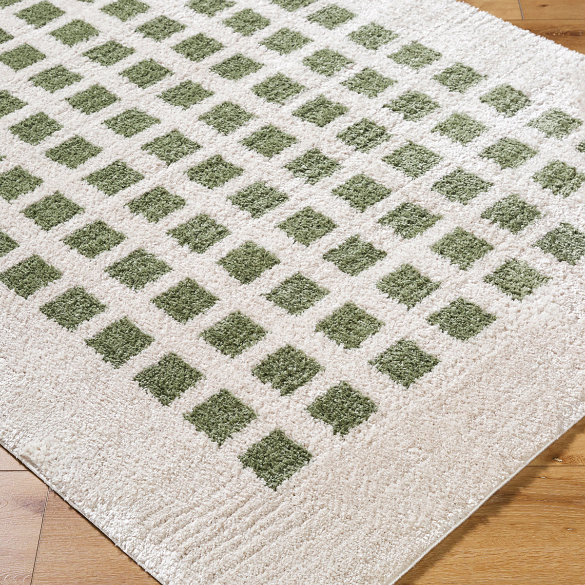 Fossay Cream and Green  Washable Modern Shaggy Rug