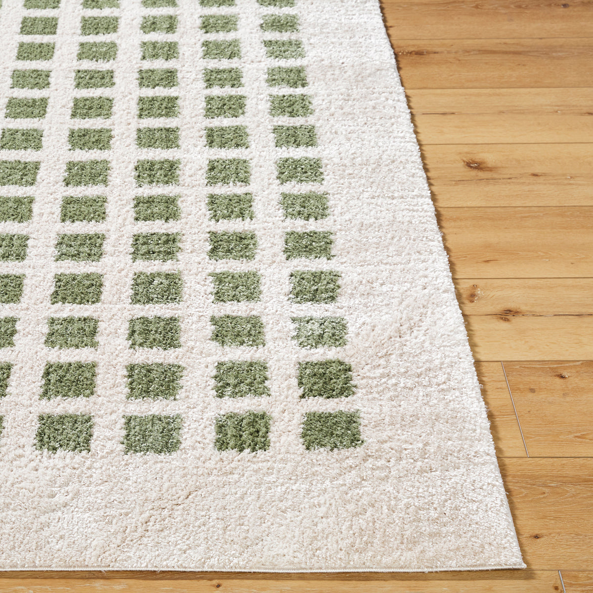 Fossay Cream and Green  Washable Modern Shaggy Rug