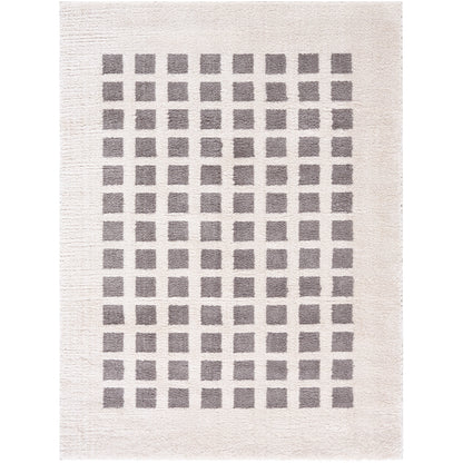Fossay Cream and Charcoal Washable Modern Shaggy Rug