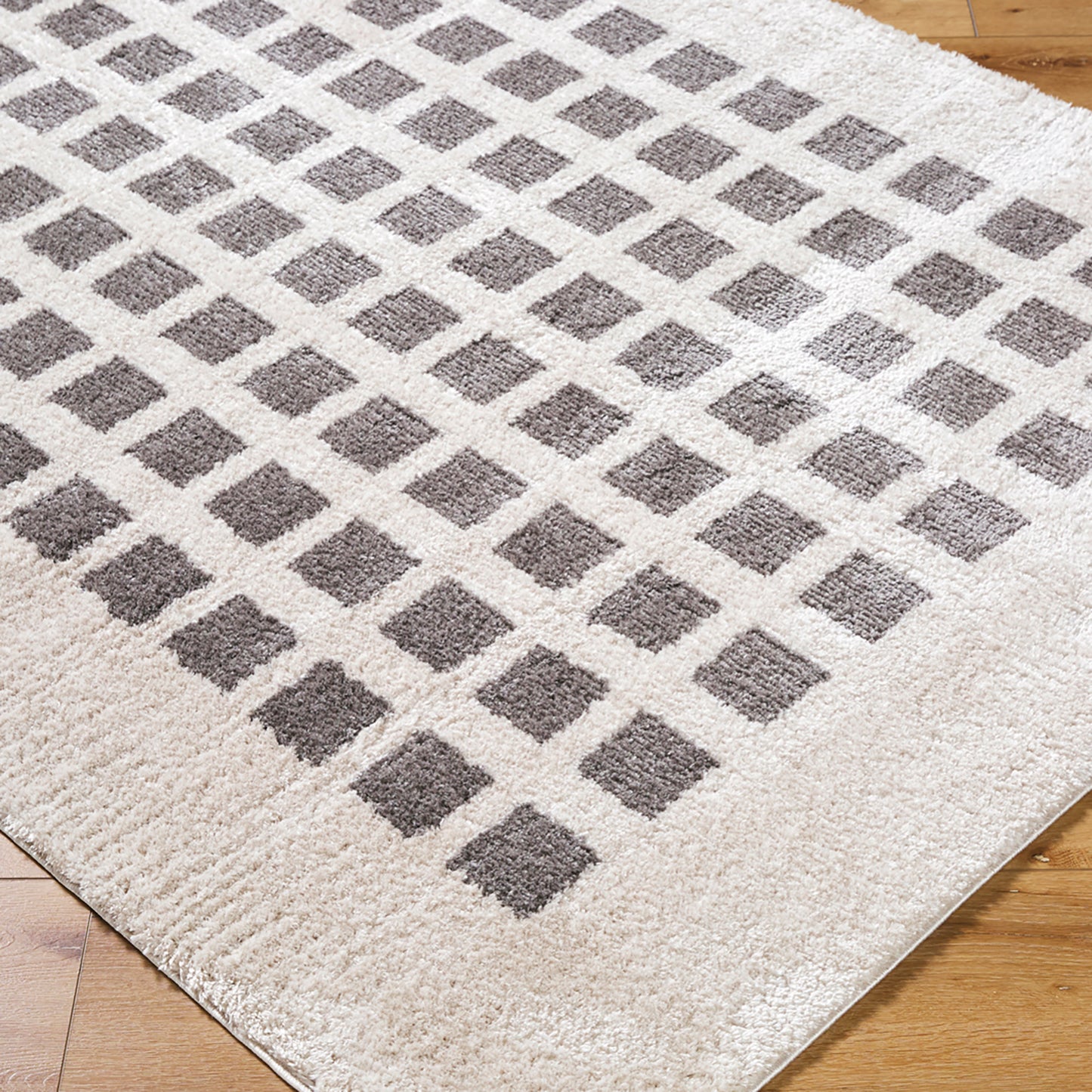 Fossay Cream and Charcoal Washable Modern Shaggy Rug