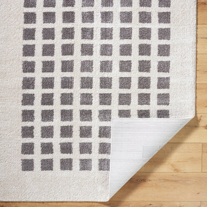 Fossay Cream and Charcoal Washable Modern Shaggy Rug