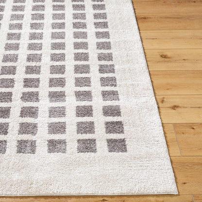 Fossay Cream and Charcoal Washable Modern Shaggy Rug