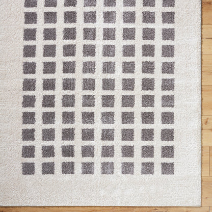 Fossay Cream and Charcoal Washable Modern Shaggy Rug