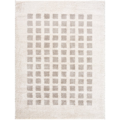 Fossay Cream and Grey Washable Modern Shaggy Rug