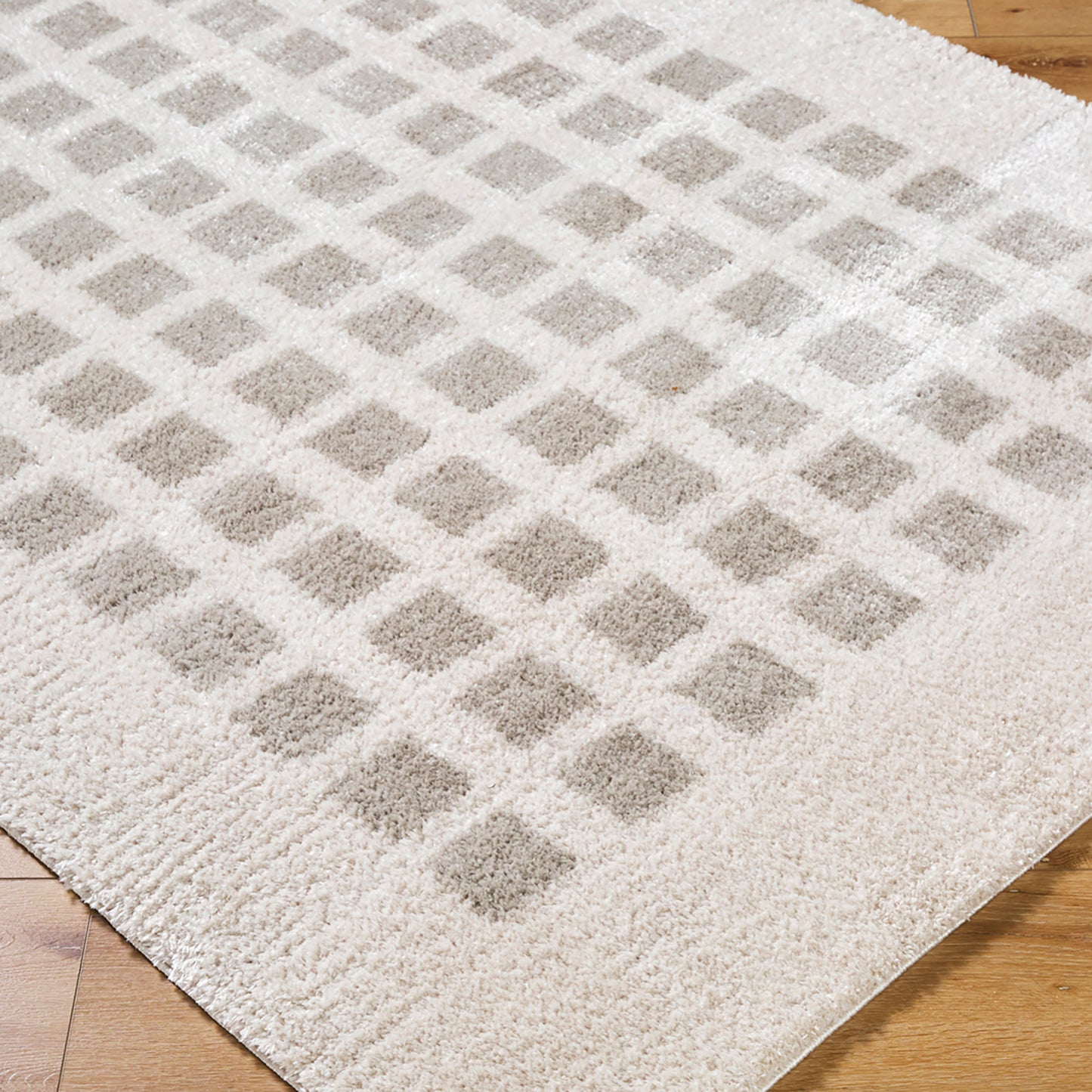 Fossay Cream and Grey Washable Modern Shaggy Rug