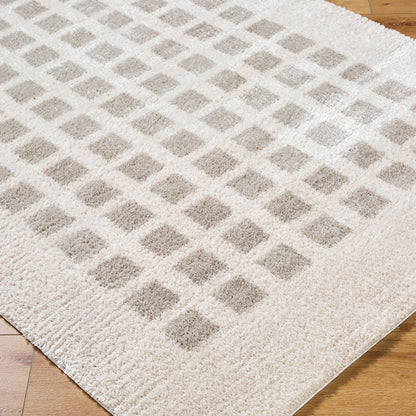 Fossay Cream and Grey Washable Modern Shaggy Rug