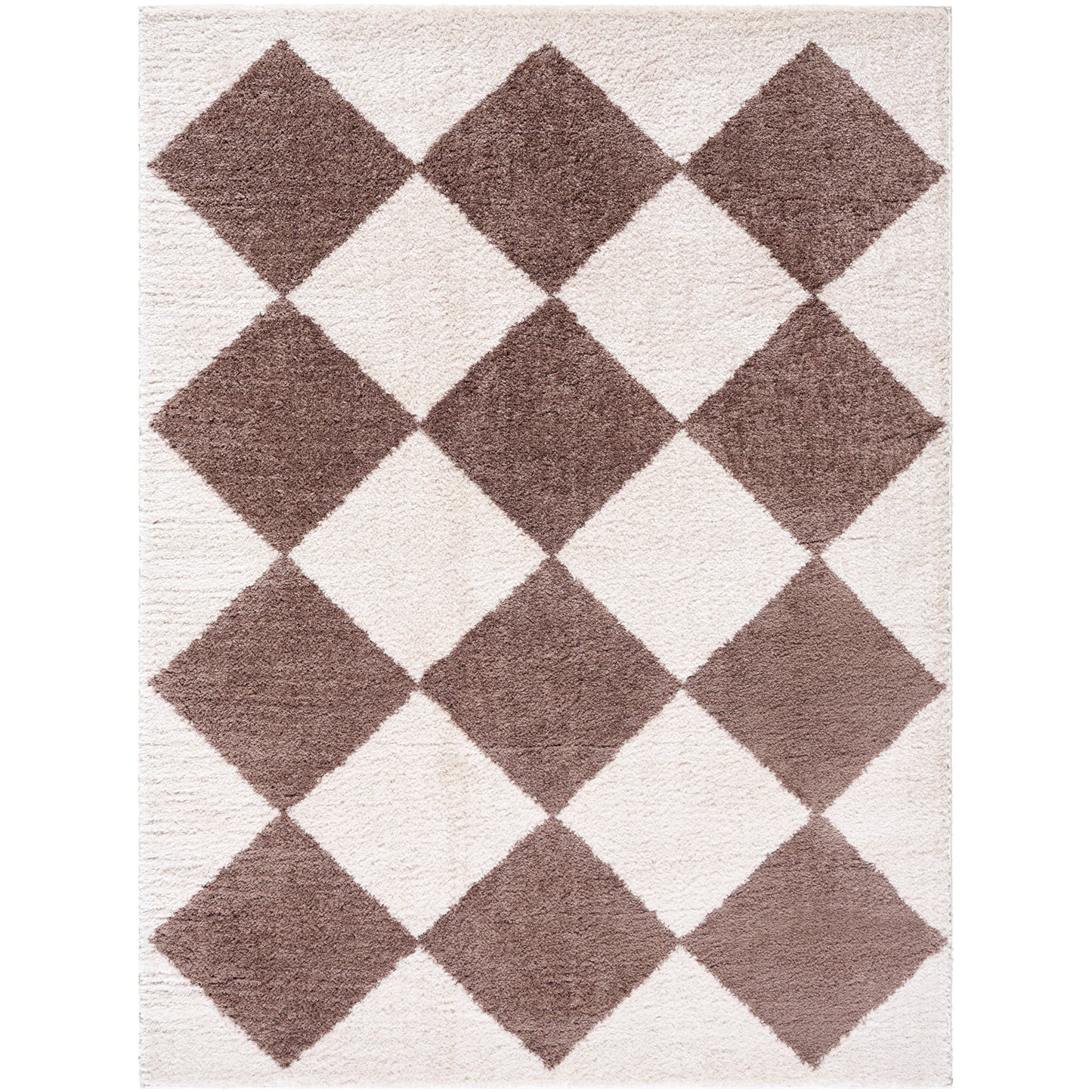 Fossay Brown and Beige Washable Diamond Shaggy Rug