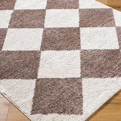 Fossay Brown and Beige Washable Diamond Shaggy Rug