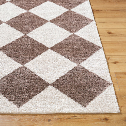 Fossay Brown and Beige Washable Diamond Shaggy Rug