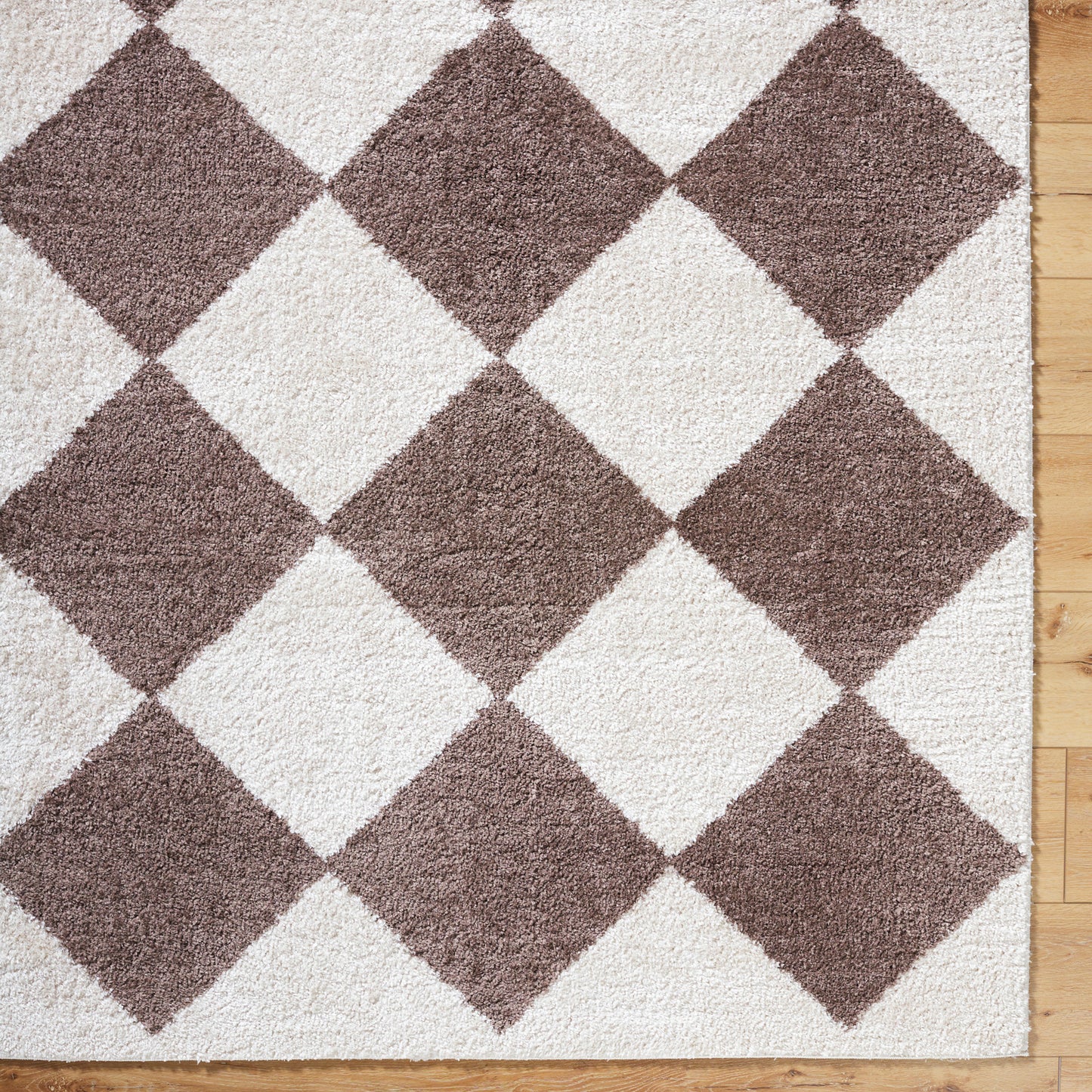 Fossay Brown and Beige Washable Diamond Shaggy Rug