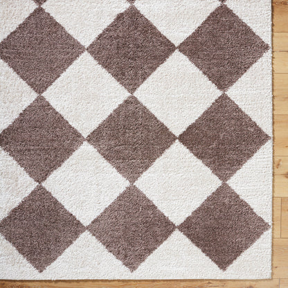 Fossay Brown and Beige Washable Diamond Shaggy Rug