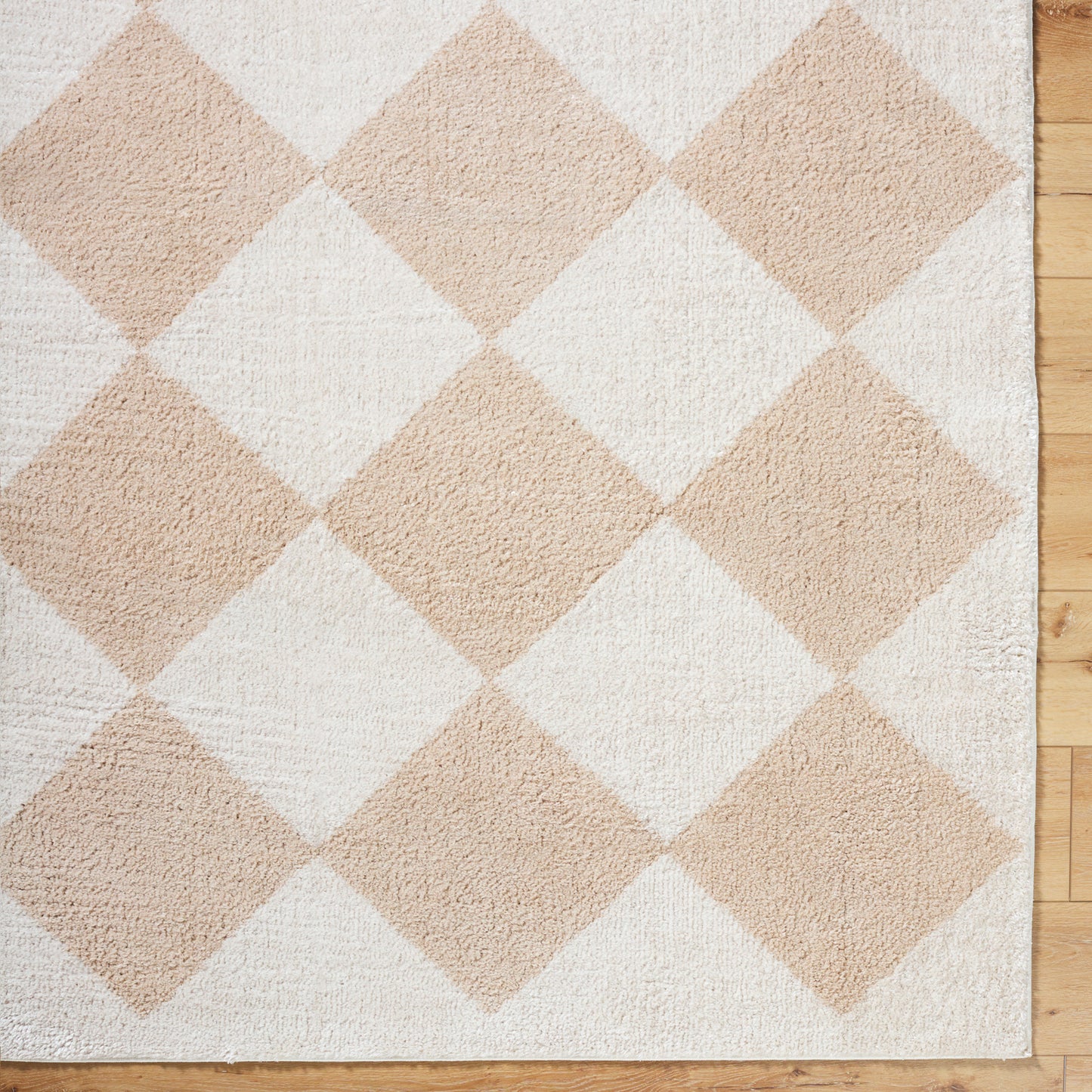 Fossay Cream and Beige Washable Diamond Shaggy Rug
