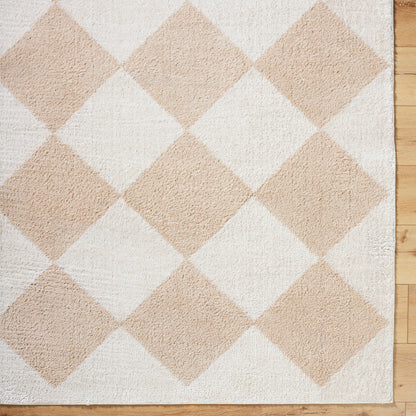 Fossay Cream and Beige Washable Diamond Shaggy Rug