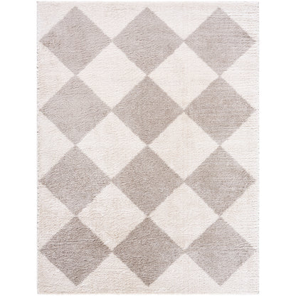Fossay Grey and Cream Washable Diamond Shaggy Rug