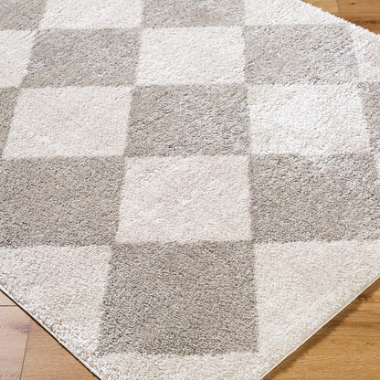 Fossay Grey and Cream Washable Diamond Shaggy Rug