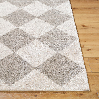 Fossay Grey and Cream Washable Diamond Shaggy Rug