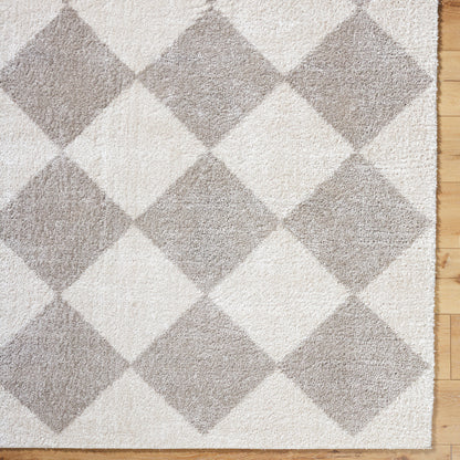 Fossay Grey and Cream Washable Diamond Shaggy Rug