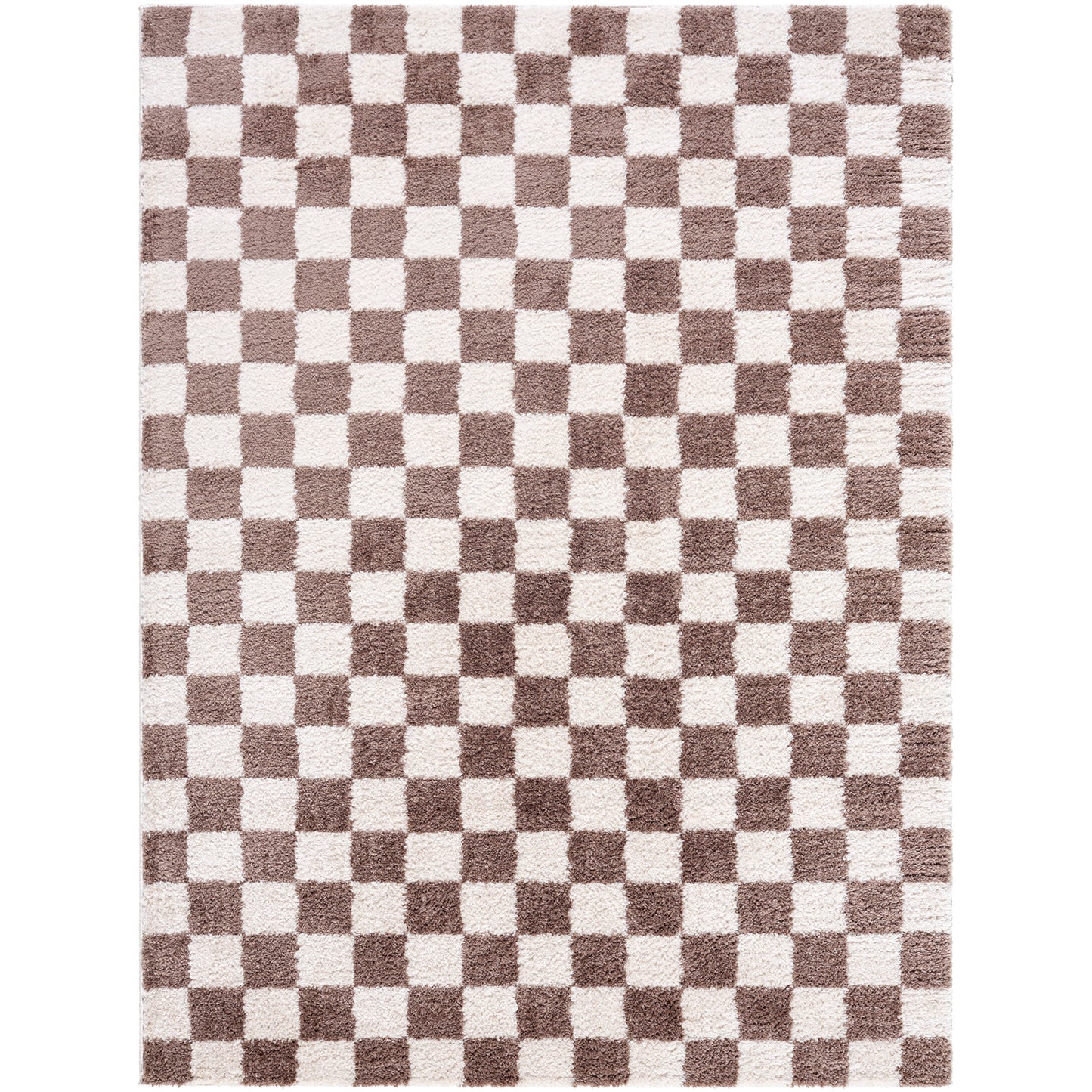 Fossay Brown and Cream Washable Checkered Shaggy Rug
