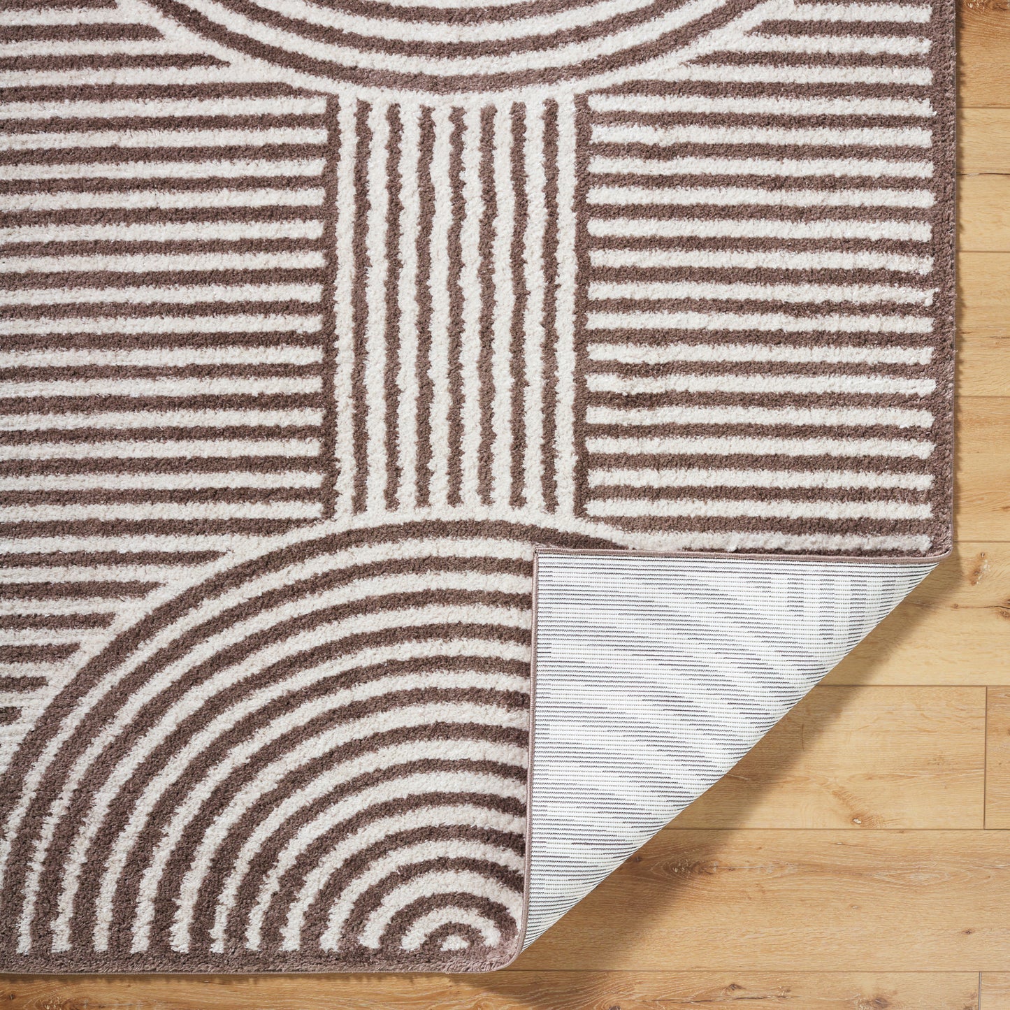 Fossay Brown and Beige Washable Modern Shaggy Rug