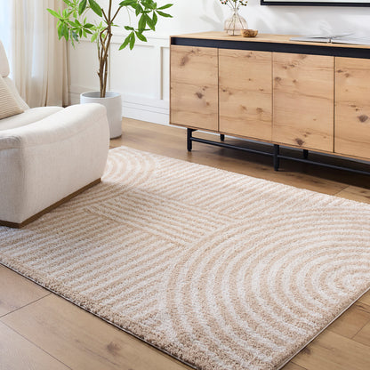 Fossay Cream and Beige Washable Modern Shaggy Rug