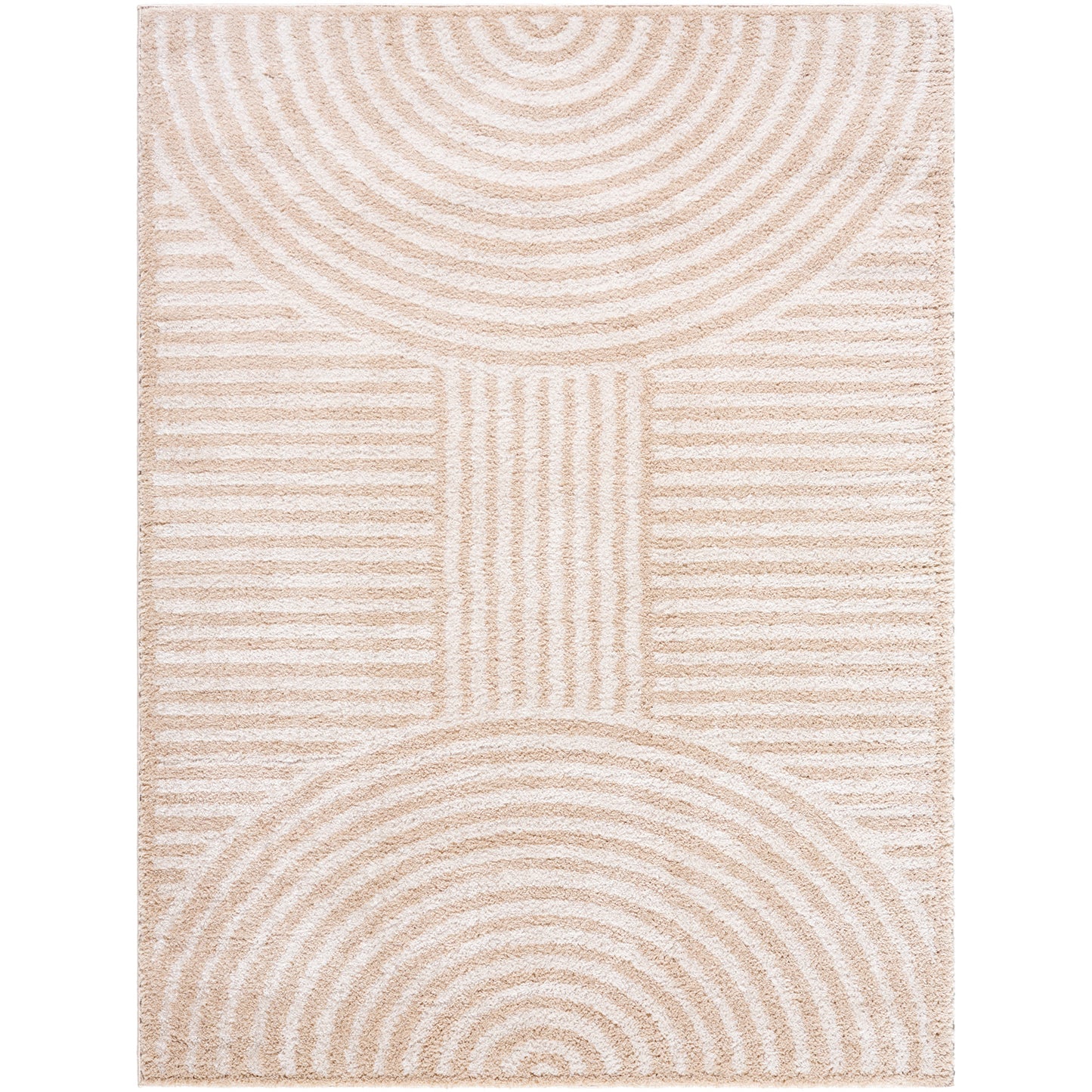 Fossay Cream and Beige Washable Modern Shaggy Rug