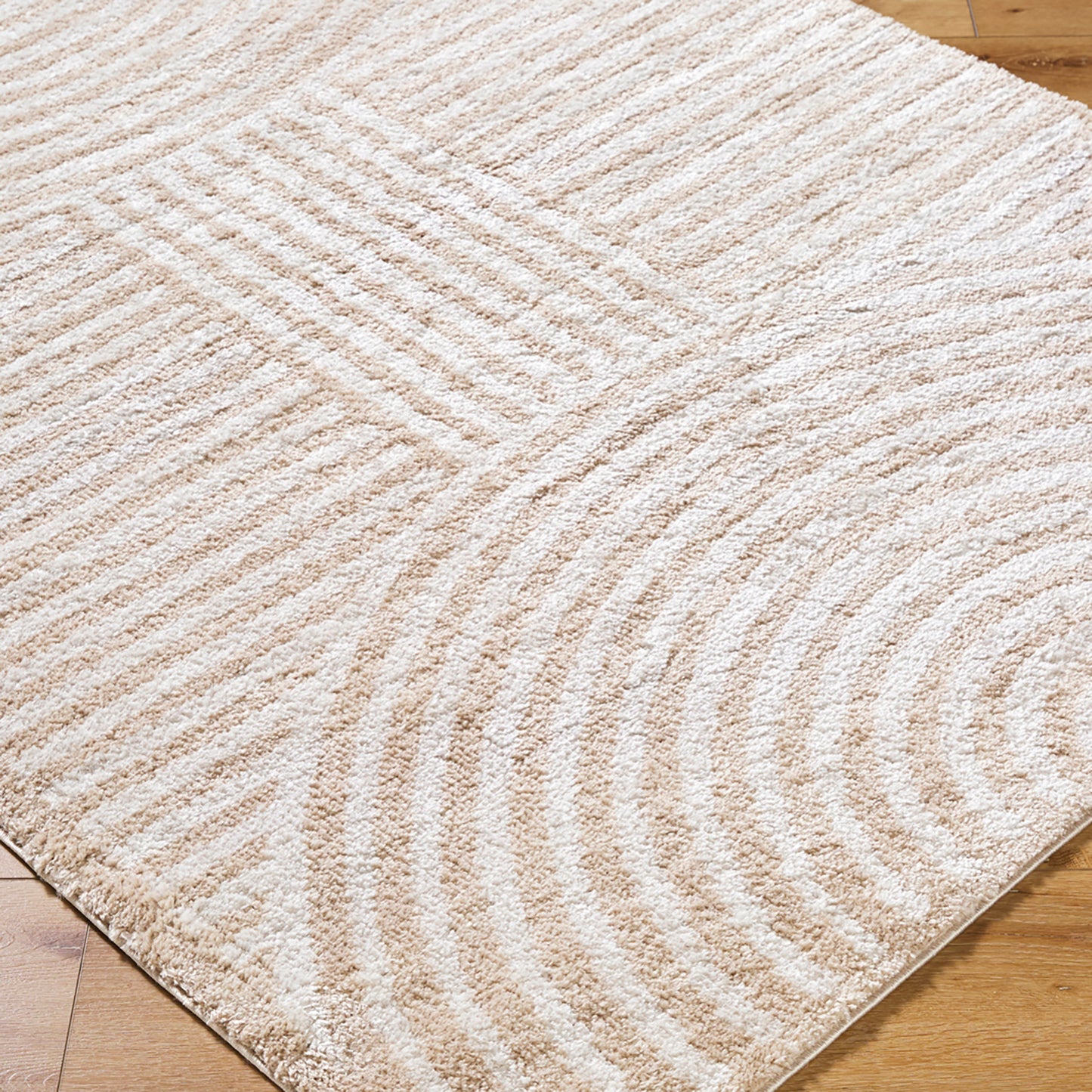 Fossay Cream and Beige Washable Modern Shaggy Rug