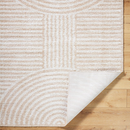 Fossay Cream and Beige Washable Modern Shaggy Rug