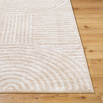 Fossay Cream and Beige Washable Modern Shaggy Rug