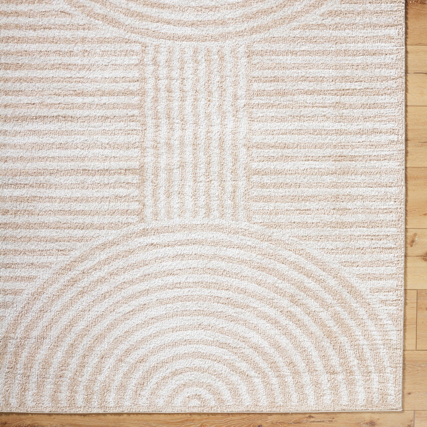 Fossay Cream and Beige Washable Modern Shaggy Rug