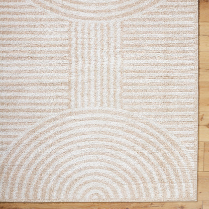 Fossay Cream and Beige Washable Modern Shaggy Rug