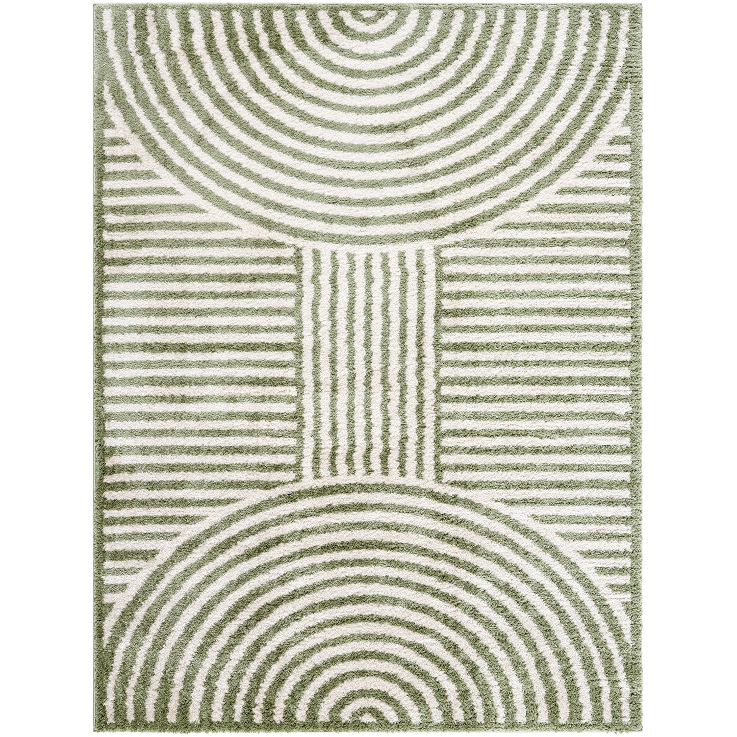 Fossay Green Cream and Washable Modern Shaggy Rug