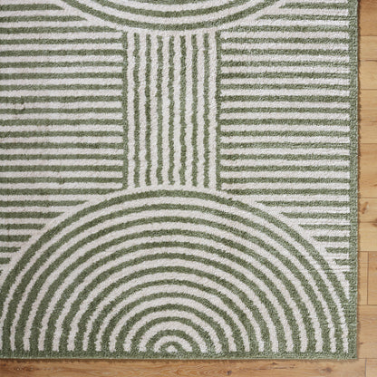Fossay Green Cream and Washable Modern Shaggy Rug