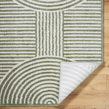 Fossay Green Cream and Washable Modern Shaggy Rug