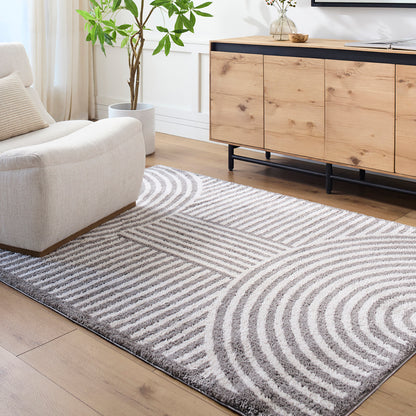 Fossay Grey Cream and Washable Modern Shaggy Rug