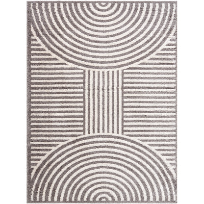 Fossay Grey Cream and Washable Modern Shaggy Rug