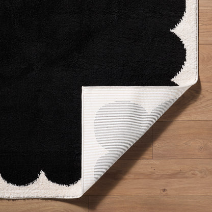Fossay Black and Cream and Washable Modern Shaggy Rug