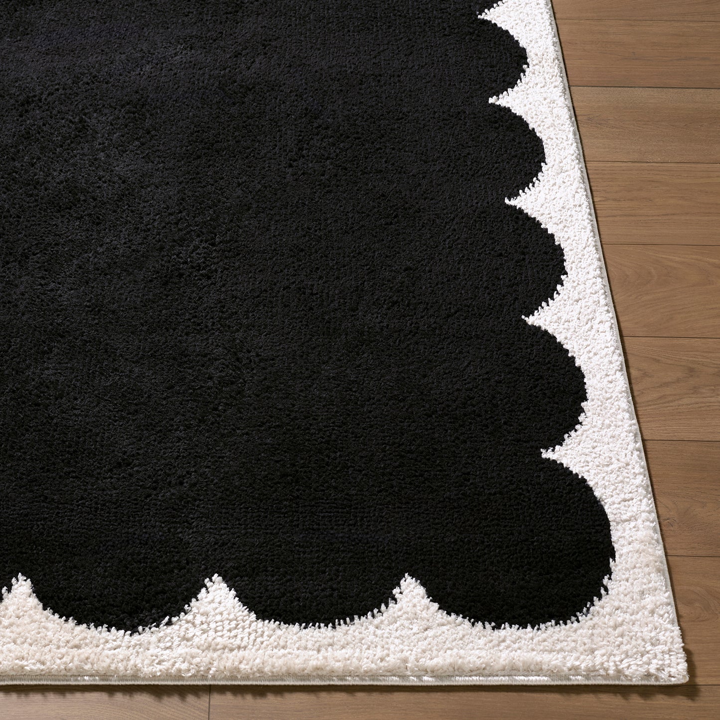 Fossay Black and Cream and Washable Modern Shaggy Rug