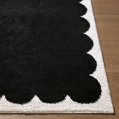 Fossay Black and Cream and Washable Modern Shaggy Rug