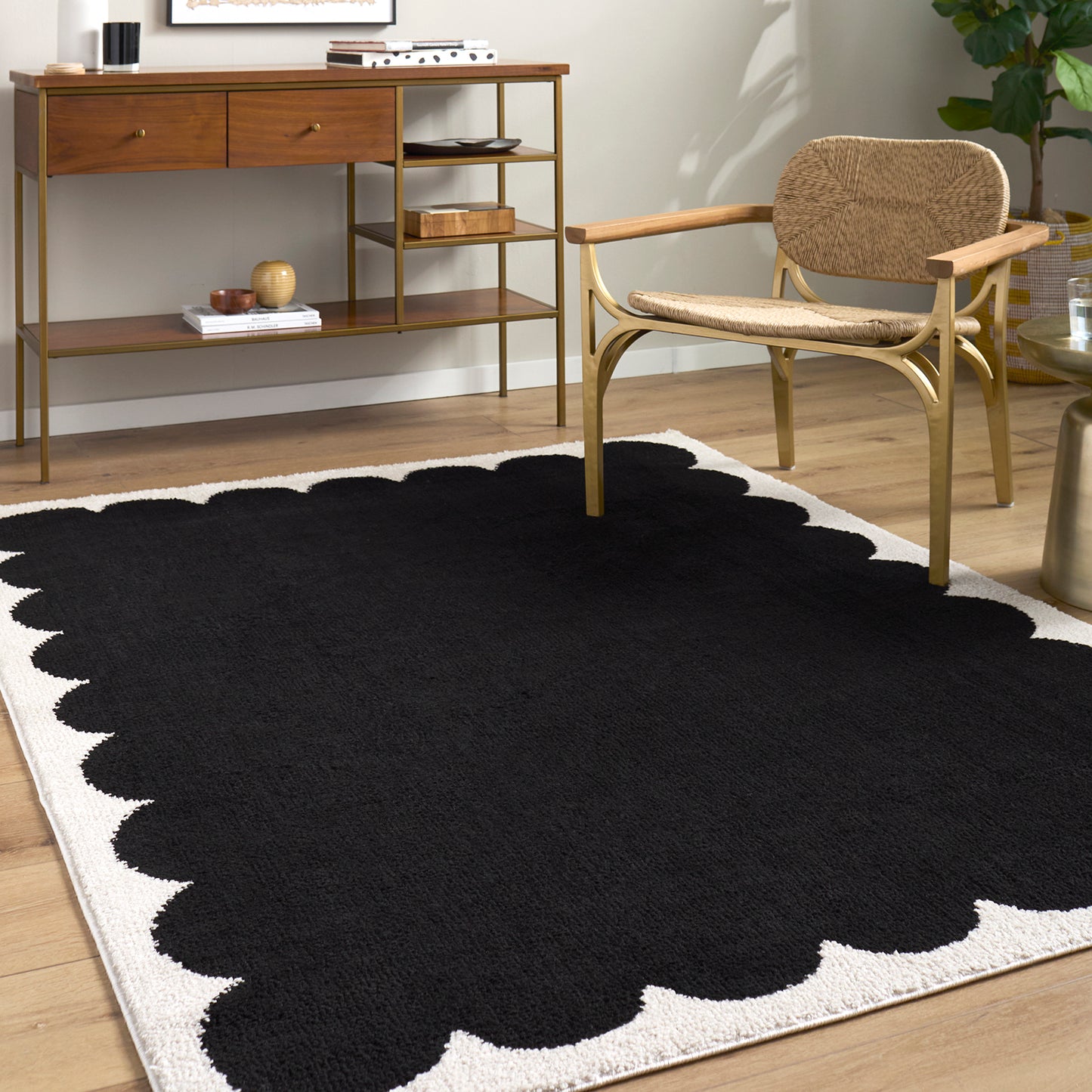 Fossay Black and Cream and Washable Modern Shaggy Rug